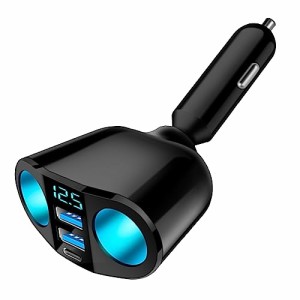 【Type-C】BELIYO for 2増設ソケット シガーソケット usb 車 電圧計 シガーソケット usb 充電器 車用【USB+usb-cポート1つ】車用 usb電源