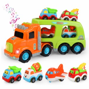Popgaga 車 おもちゃ 建設車両セット トラック ミニカー 1 2 3 4 5 6 歳 男の子 女の子 キャリアカー トレーナー 光と音 室内遊び 誕生日