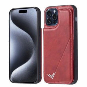 【 Antimam 】背面カード 手帳型ケース i Phone 15 PRO (6.1インチ) 対応 APPLE スマホバック？カバー（ レッド) 手作り お洒落シンプル 