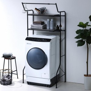 アイリスオーヤマ ランドリーラック 洗濯 機ラック 幅伸縮タイプ(70~90cm) ブラック/ハンガーバー付き デッドスペースを賢くおしゃれに活