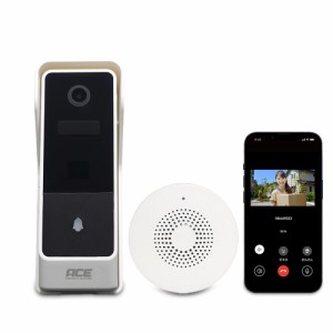 ACE SECURITY SYSTEM スマートビデオドアホン ドアベル ワイヤレスチャイム セット Wi-Fi2.4GHz対応 スマホで確認 工事不要 盗難対策アラ