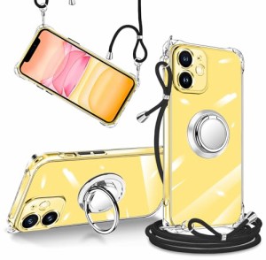 i Phone 11 ケース クリア 透明 リング付き ショルダー 調節可能 肩がけ 首掛け 紐付き 斜めがけ スマホケース アイフォン11 ケース シリ
