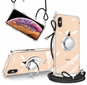 i Phone xs max ケース クリア 透明 リング付き ショルダー 調節可能 肩がけ 首掛け 紐付き 斜めがけ スマホケース アイフォンxs max ケ