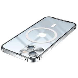 i Phone 15 Plus クリアケース 金属 アルミニウムバンパー Magsafe対応 カメラ保護 透明 アイフォン15プラス 用 カバー 6.7インチ 背面 