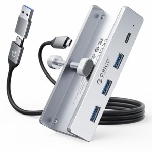 ORICO USB C ハブ クランプ 固定 usb hub 3.0 4ポート 5Gbps高速転送 USB-C 給電ポート付き（5V/3A） バスパワー/セルフパワー両対応 2-I