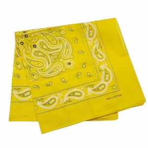 Trifong バンダナ 黄色 ペイズリー柄 ハンカチ 三角巾 大人 綿100 bandana おしゃれ コットン ばんだな メンズ レディース 55？×55？ 