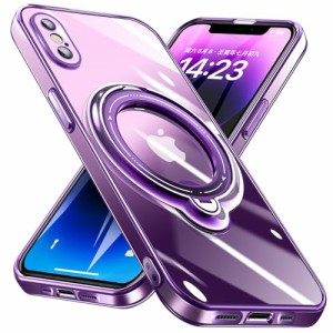 i Phone XS 用 ケース i Phone X 用 ケース リング付き クリア磁気ケース 耐衝撃 Magnetic 対応 レンズフィルム 高透過率 スタンド機能 