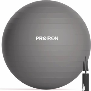 PROIRON バランスボール ばらんすぼーる 55cm 厚い ジムボール フィットネスボール アンチバースト 耐荷重300kg ハンドポンプ付 (グレー,