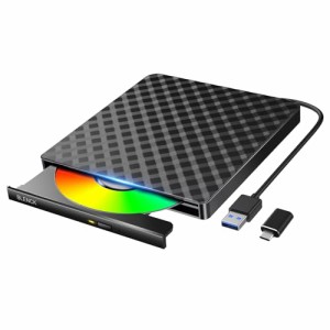 外付けdvdドライブ 【USB3.0＆Type-C両用・高速版】 cd dvdドライブ 外付け 静音 dvdドライブ 外付け cdドライブ 外付け 内蔵ケーブル バ