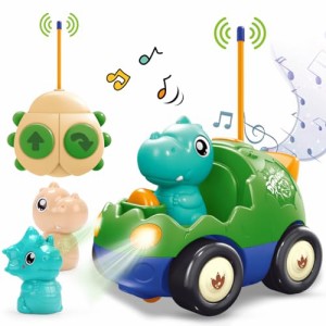 KaeKid ラジコンカー 恐竜 玩具 男の子 車 おもちゃ 2歳 3歳 電動RC リモコンカー 子供向け 人気 LED ライトと音楽エンジン音搭載 2 3 4 