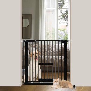 Seogva ペットゲート 3.5cm柵間隔 ペットドア付き 高さ78cm ペットゲート 犬 猫 ゲート ブラック ホワイト 猫用ゲート 過密フレーム付き 