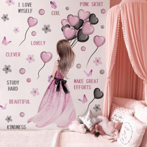 ウォールステッカー 紫色のドレスの女の子 若い女の子の後ろ姿です 女の子用の寝室です リビング です モダンアート 飾り ウォールデコ w