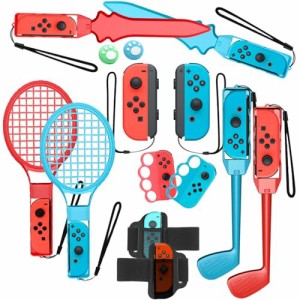 Elnicec Switch Sports用アクセサリー(ニンテンドースイッチスポーツ対応)【2024年新登場-14in1】Joy-Conグリップ用アクセサリ 体感ゲー