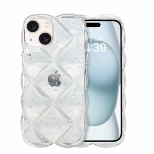 GUAGUA i Phone 15ケース クリア ウェーブ 菱形バック いphone 15 透明 うねうね ケース TPU キラキラ 菱形 凸凹 アルミ箔シルバー 可愛