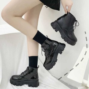 ショートブーツ レディース厚底ブーツ韓国ショートブーツ 黒 おしゃれ シューズ 美脚編み上げブーツ靴 レディース靴 ブーツ ワーク