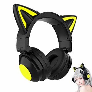 QuiExact ヘッドセットブルートゥースイヤホン猫の耳が光る可愛い女性用ワイヤレススポーツステレオヘッドセット 猫耳ヘッドホン ライト