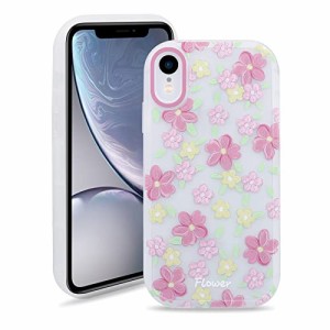 iPhone XR 対応 クリア ケース, PNATEE オシャレ 可愛い 綺麗 ピンクの花 絵柄 花 デザイン スタンド 付き 超薄 軽量 透明 一体型 ソフト