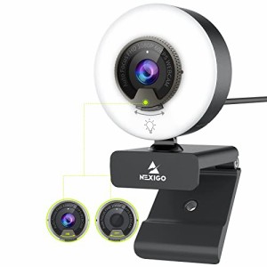 NexiGo webカメラ 60fps ライト付き N960E ウェブカメラ 1080P 自動光補正 無段階調光 3光色 pcカメラ オートフォーカス プライバシーカ