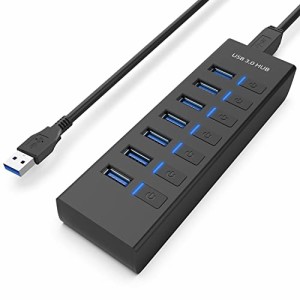 JESWO USB ハブ 7ポート USB3.0 ハブ 100cmケーブル USB Hub 独立スイッチ付き USB拡張 バスパワー USB3.1 Gen1 5Gbps高速データ転送 在