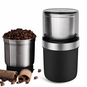コーヒーミル 電動 カッター コーヒーミル 電動コーヒーミル 粉末 コーヒー豆 ひき機 水洗い可能 一台多役 掃除ブラシ付 お手入れ簡単（