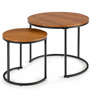 Giantex ネストテーブル サイドテーブル 2個セット ベッド ソファ サイド テーブル おしゃれ 丸型 大/直径60cm 小/直径40cm (ライトブラ