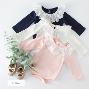 襟スカラップフリルロンパース 女の子 子ども服 おそろい 双子 リンクコーデ ホワイト ピンク ネイビー 66 73 80 90cm