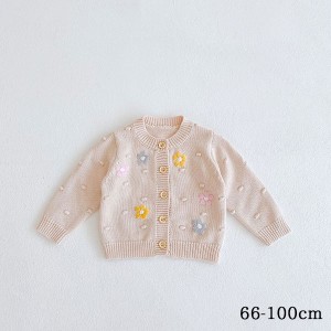 花刺繍ぽんぽんナチュラルカーディガン アウター 女の子 お宮参り 退院 出産祝い ベビー 新生児 プレゼント ギフト 晴れ着 写真撮影 退院