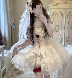 Lolita ロリータ コスプレ ウェディングドレスマキシチュールボートネック日常服ゴスロリワンピース人形師 ドレス