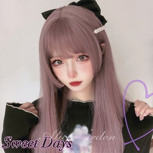 ウィッグ レディース フルウィッグ ストレート ロングウィッグ ピンク 姫カット 前髪あり 原宿風 ぱっつん前髪 コスプレ 可愛い コスチュ