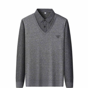 セーター メンズ ニットセーター ポロシャツ 重ね着風 カットソーメンズファッション トップス ニット セーター