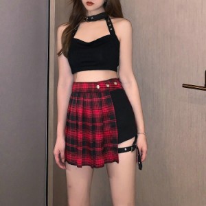 全2色 スカート キュロット ショートパンツ ミニ フリル スリット 切り替え スリム 原宿系ファッション 韓国風 ダンス衣装 HIPHOP 個性的