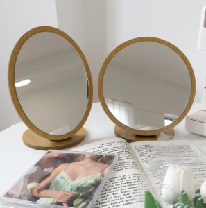スタンドミラー2サイズ鏡ミラーデザイン雑貨インテリアおしゃれかわいい可愛い卓上丸上大きい割れない韓国韓国雑貨木化粧鏡卓上鏡コンパ