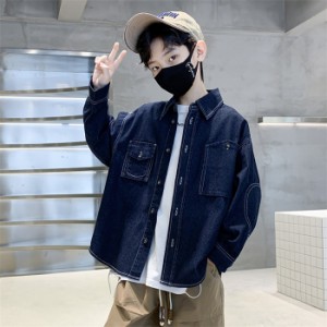 韓国子供服 キッズ デニムコート 男の子 春秋 シャツジャケット 子供服 コート デニムジャケット チェック スタジャン 大きいサイズ 通園