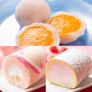 ロールケーキ みかん大福 苺と桃のロールケーキセット＆みかん大福 フルーツ大福 ケーキ
