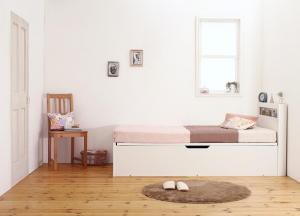 ベッドフレーム 収納ベッド セミシングル マットレス付き 小さな部屋に合うショート丈収納ベッド 薄型スタンダードボンネルコイルマット