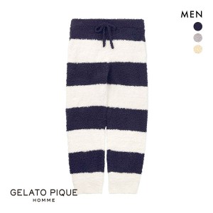 ジェラートピケ オム メンズ ジェラート2ボーダーロングパンツ ジェラピケ パジャマ ルームウェア gelato pique HOM 20%OFF 送料無料