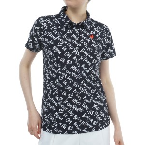 ルコックゴルフ　Le coq sportif GOLF　ストレッチフォーサー 手書きロゴ柄 半袖ポロシャツ　レディス