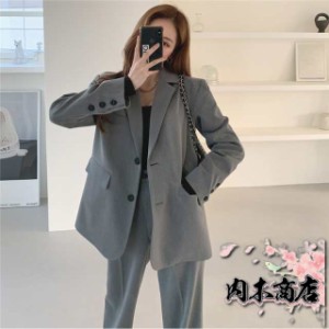 セットアップ スーツ ジャケット パンツ 長袖 襟付き ミディアム丈 ダブル ワイド ツーピース 送料無料 個性的 シンプル かっこいい 大人
