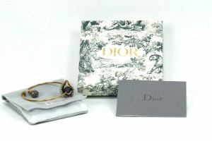 Christian Dior クリスチャンディオール eye フープ アシンメトリー モチーフ ピアス アンティークゴールド ラインストーン GP【中古】