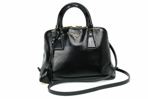 PRADA  2WAY プラダ ショルダー ハンド バッグ   サフィアーノヴェルニ ブラック ゴールド BL0909【中古】