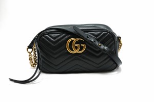 Gucci グッチ GG マーモント キルティング ミニ バッグ ショルダーバッグ レザー ブラック レディース447632【中古】