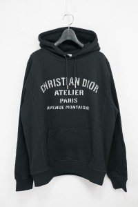 20AW DIOR ATELIER PARIS AVENUE MONTAIGNE Hoodie black ディオール アトリエ ロゴ デザイン フーディ パーカー Sサイズ 043J646A0531【