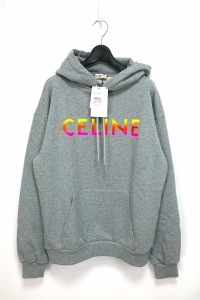 CELINE セリーヌ グラデーション ロゴプリント グレー S XLサイズ コットン１００％ ルーズ フーディ パーカー 2Y753670Q【中古】新古品