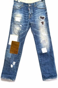 DSQUARED2  Denim Blue リペアダメージ加工  スエードレザーパッチ Size48  Made in ITALY  (S74LA0531 S30214)【中古】