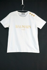 BALMAIN バルマン コットン ロゴ Tシャツ ホワイト 肩金ボタン サイズ40 148120 3261【中古】