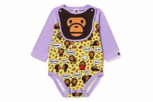 A BATHING APE BABIES BABY MILO SPEECH BALLOON BIB SET BODYSUIT PURPLE SIZE70 ア ベイシング エイプ 　ベイプ ベビー服 ロンパース  