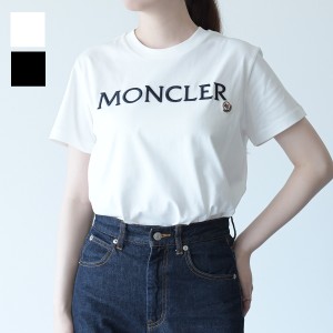 MONCLER モンクレール Tシャツ トップス 刺繍 ロゴレタリングTシャツ 8C00006829HP レディース 半袖 ブラック 黒 ホワイト 白 カットソー