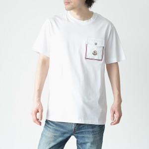 MONCLER モンクレール Tシャツ トップス 半袖 ナイロンポケット 8C000568390Y メンズ トリコロール アップリケ 白 ホワイト WHITE クルー