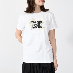 Max Mara マックスマーラ トップス Tシャツ TSHIRT SACHA フロントロゴ刺繍入りTシャツ レディース 女性 WHITE BLACK ホワイト ブラック 