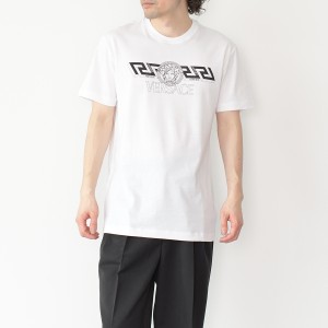 VERSACE ヴェルサーチェ Tシャツ トップス GRECA MEDUSA 1003906 1A02800 メンズ ブラック 黒 白 半袖 人気 ギフト 